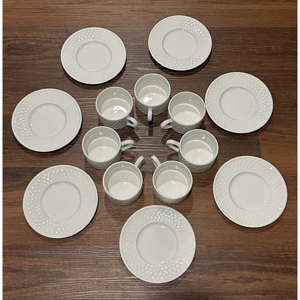 Oneida Westerly Basket Coffee Tea Cups and Saucers China SET OF 7 Mint Condition